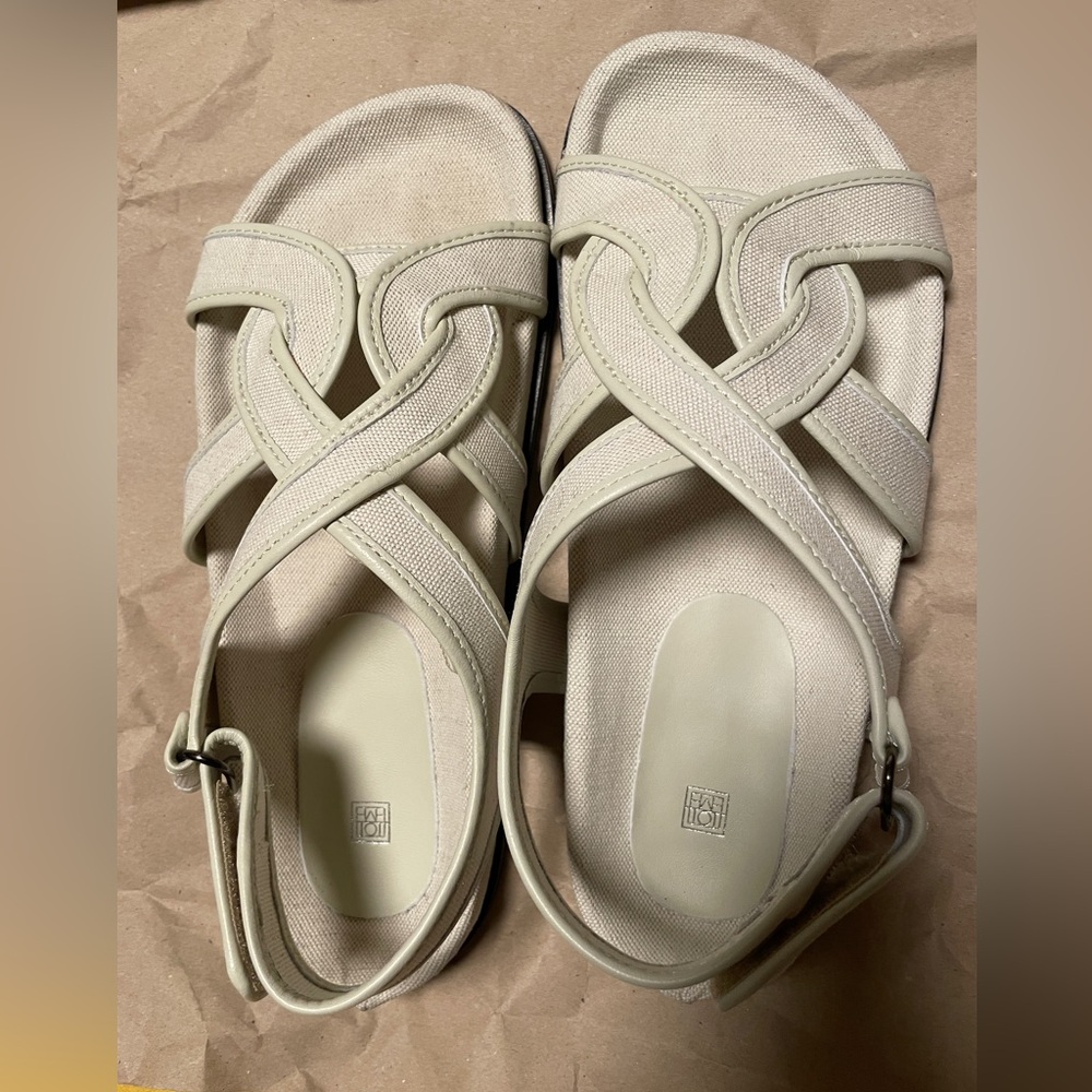 Toteme White Chunky leather & canvas Sandals EU 40 size 8.5